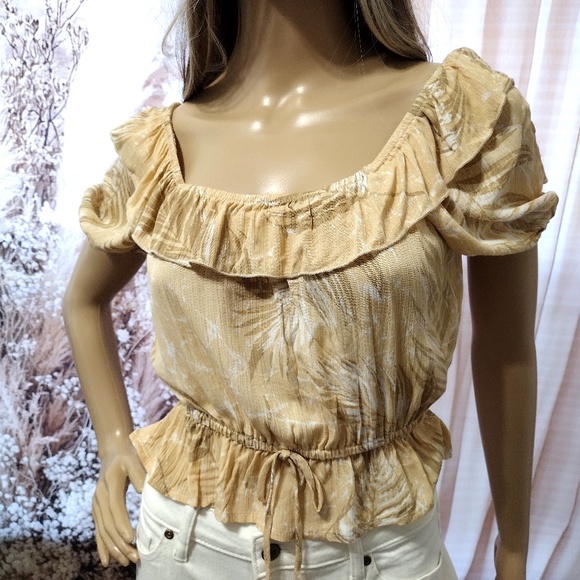 Blue B Collection Women's Beige Off Shoulder Ruffle Crop Top - Picture 6 of 13